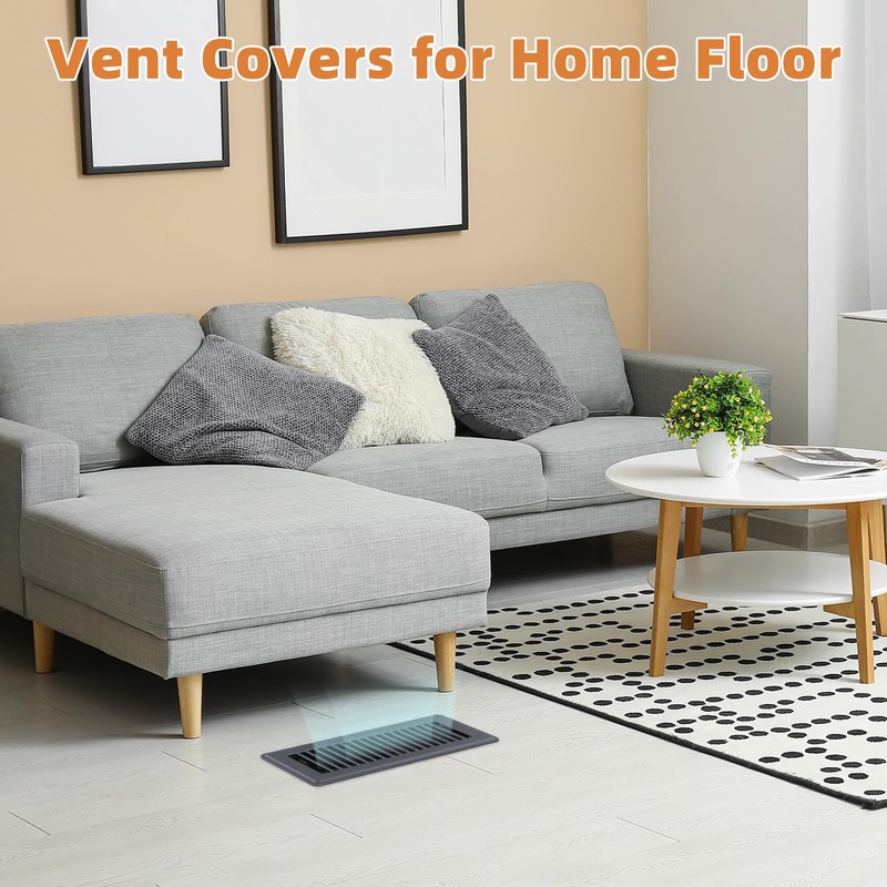 Floor Register 4 x 10-8 Pack Gray Floor Vents, Heavy-Duty