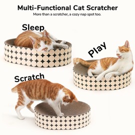 FUKUMARU Cat Scratcher Cardboard Lounge Bed, 2-in-1 Cat Scratch Pad, Oval Cats Scratching Board Indoor, Durable Modern Kitty Scratcher Bowl, Cats Scratch Furniture Protector, Polka Dot