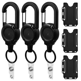 rietegio 3Pcs Retractable Keyring Heavy Duty Retractable Keychain Loss Prevention Hidden Disability Lanyard with 60cm Thickening Retractable Lanyard and 3 Pack Id Badge Holder