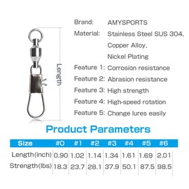 AMYSPORTS Stainless Steel Fishing Swivel Snap Ball Bearing Snap Swivels Fishing High Strength Saltwater Swivels Snaps Interlock Fishing Tackle Swivel Fishing Line Connector 25pcs 18.3lbs