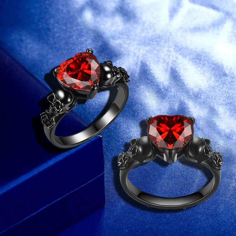 Gothic Skull Black Rose Flower Rings Women Purple Red Love