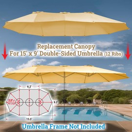 Benefit USA 12 Ribs Umbrella Cover Canopy Replacement for 15' Double-Sided Patio Umbrella, Frame NOT Included(Beige)