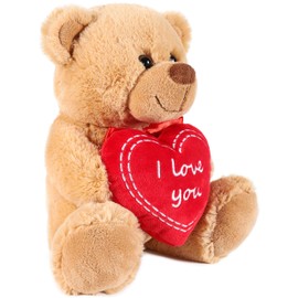 Brubaker Teddy Plush Bear with Red Heart, I Love You, 25 cm/9.8 inches or 35cm / 13.7 inches, Teddy Bear Plush Cuddly Toy, Brown Light Brown