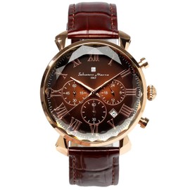 Salvatore Mara SM19104-PGBRBR Men's Watch, Watch, Multi-faceted Glass, Chronograph, Ice Croc Leather, Leather Strap, Brown, Braun, Classic