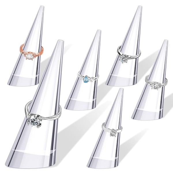 6Pcs Acrylic Ring Holder Ring Display, Transparent Cone Shape jewelry