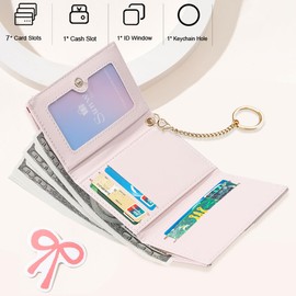 Sunwel Fashion Wallets Girls Cute Coquette Bow Small Wallet Aesthetic Card Holder ID Window Purse for Women (392PINK)