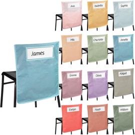 Chapou 12 Pcs Chair Pockets for Classrooms, 16 x 19 Inch Seat Pockets for Classroom Chairs with Name Tag Slot, Back of Chair Organizer (12 Colors)
