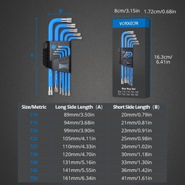 VORXEON Star Wrench Key Set T10-T50, Metric Long Arm Star Key Set L-Key with Visible Coding for Bike Motorcycle Repair Furniture Assembly Household DIY (Star Wrench Set)
