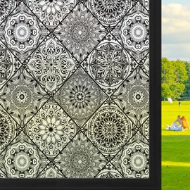 DKTIE Geometric Line Frosted Glass Window Film Door Window Covering Day and Night Privacy Protection Waterproof Privacy Window Film Sun Blocking Anti UV (B110-Black, 35.4" x 78.7")