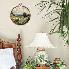 BCUANGD Sheep Round Wall Art Decor - Retro Animals Landscape Wall Art Canvas Frame Artwork Prints, Rustic Country Cottagecore Round Wall Hanging Decorations for Home Farmhouse, 10"x10"