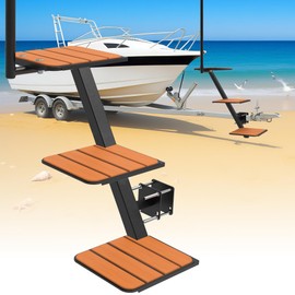 Boat Trailer Steps with Safety Handle - Heavy Duty Aluminum Non-Slip Steps for Bass, Pontoon & Jon Boats - Easy Boarding, Adjustable & Secure Fit (with Safety Handle, Black, 3 Steps)