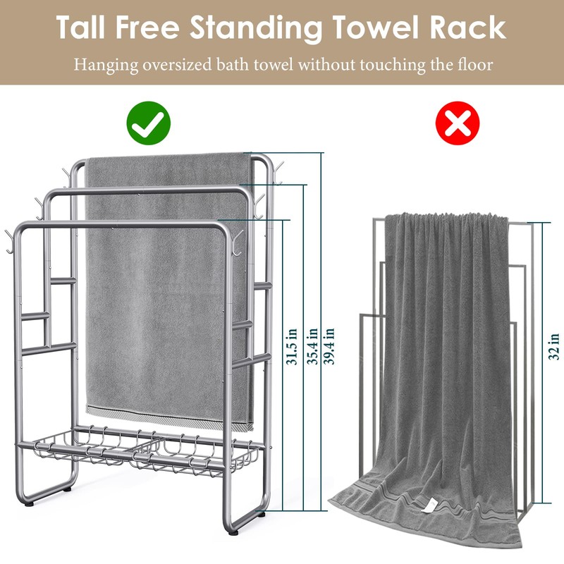 40" H Free Standing Towel Rack with 2 Storage Baskets