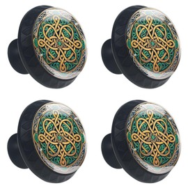 4 Pack Set Cabinets Hardware Round Furniture Knobs Celtic National Art Ornament, Drawer Dresser Cupboard Wardrobe Pulls Handles for Home Kitchen