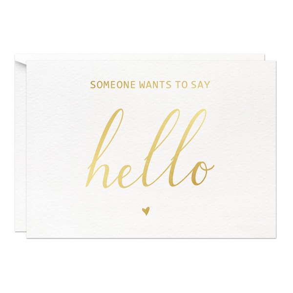 MAGJUCHE Someone Wants To Say Hello Pregnancy Announcement Card, Gold Foil Scan Photo Card
