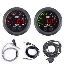 ZHSYMX Universal Exhaust Gas Temperature EGT Gauge Turbo Boost/Vacuum Gauge Kit 2‑1/16in 52mm Red LED with Sensor