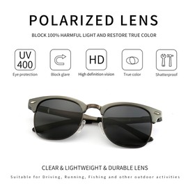 SUNGAIT Retro Round Semi-Rimless Polarised Sunglasses UV Protection for Men/Women SGT016, Gunmetal Frame/Grey Lens