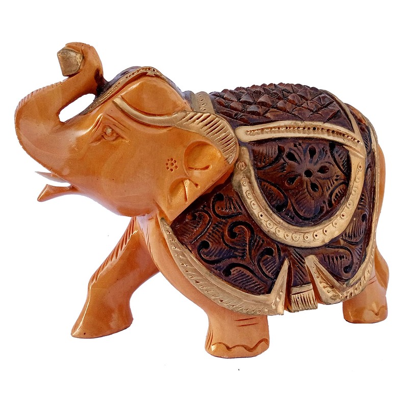 Purpledip Handmade Wooden Elephant Statue (12343)