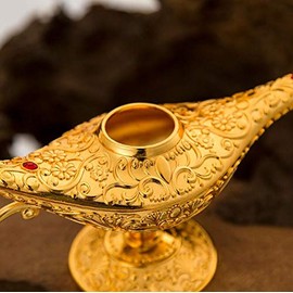 VOANZO Magic Aladdin, Retro Metal Fairy Tale Aladdin Magic Genie Teapot Oil Home Table Decoration (gold)