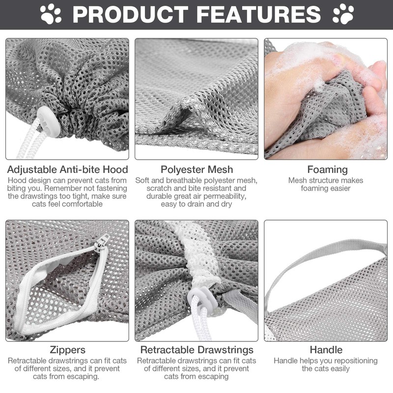 Cat Shower Net Bag Grooming Bathing Adjustable Washing Bag Multifunctional