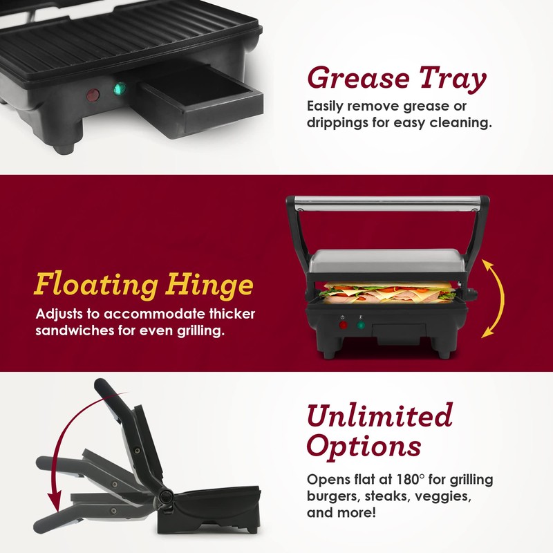 Elite Gourmet EPN-2976 2-in-1 Nonstick Panini Press & Indoor Grill,