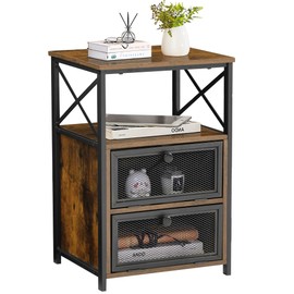 VECELO End Tables with Storage Space,Flip Door Night Stand for Living Room,Bedroom,Small Space,Rustic Brown