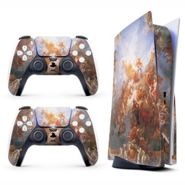 Skin Sticker for Game Console 5 Cover - Greek Art, Compatible with Both Disc Edition & Digital Edition (not Slim Ver) - 2 Controller Skins & Console Skin - No Bubble, Full Protection, Removable
