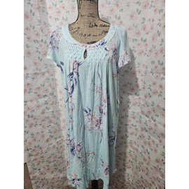 MISS ELAINE, NEW WOMEN'S AQUA/LAVENDER COTTON BL CAP SLEEVED NIGHTGOWN, SIZE 2X