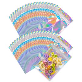Resealable Holographic Bags 200 PCS (4 x 6 inches) Holographic Mylar Bags, Smell Proof Resealable Bags