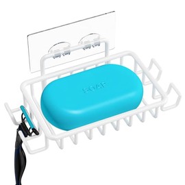 Nieifi Soporte para Barra de Jabón para Pared de Ducha con 4 Ganchos, Jabonera Adhesiva de Acero Inoxidable para Baño, Blanco