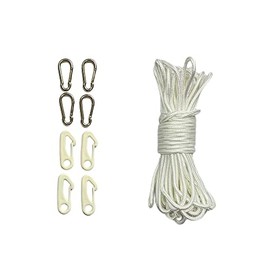 Stormflag Flagpole Rope Diameter 15 mm 6 mm, White Flagpole Rope, Weatherproof, 4 Pieces Metal Hooks and 4 Pieces Nylon Hooks, Flagpole, Sailing Boat, Camping Garden