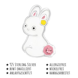 Monkimau Girls' Rabbit Stud Earrings Made of 925 Sterling Silver with 2 Crystals, Sterling Silver