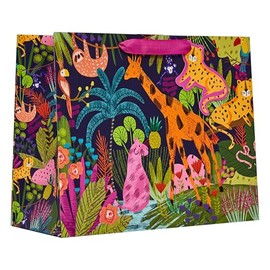 Design By Violet Jungle Boogie Large Shopper Gift Bag – Colourful Jungle Animal Print, Printed Interior Luxury Paper Bag for Birthdays & Special Occasions