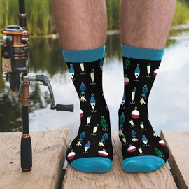 VICRAZY Fishing Gifts for Men, Funny Fishing Gifts for Dad, Grandpa - Mens Fishing Gifts - Fishing Accessories, Men Fishing Socks - Mens Novelty Socks, Fishing Stocking Stuffers for Men