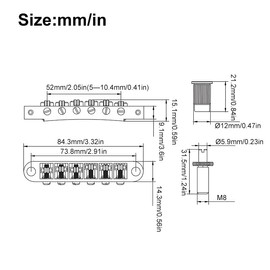SAPHUE Guitar Tune-O-Matic Roller Saddle Bridge for 6 String Electric Gutiar LP Style Guitar with Locked Post (Black, 52.5)