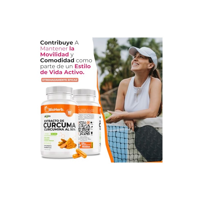 BioHerb® | Cúrcuma 95% Curcuminoides Estandarizados | 180 Cápsulas |