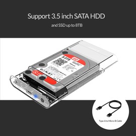 ORICO 3.5" USB 3.0 External Hard Drive Enclosure for 3.5 Inch SATA HDD and SSD[Optimized for SSD, Support UASP SATA III] Tool Free- Transparent (3139U3)