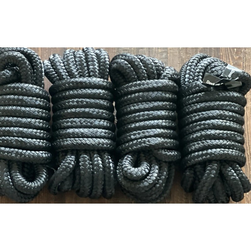 Dock Me Dock Lines 4 Pack Black 1/2 Inch 15FT