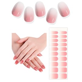 TOROKOM Semi-Cured Gel Nail Strips, 20 Pieces U VNagel Stickers, Transparent Nail Wraps for Home Nail DIY Salon Quality Strips with Nail File, UV Light Required (Pink Gradient)