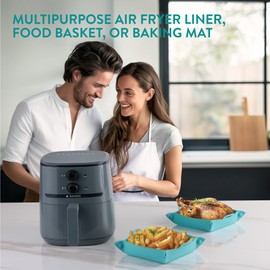 Navaris Silicone Air Fryer Liners (Set of 2) - Reusable Liner with Foldable Design 27cm x 6cm (10.6" x 2.4") - Basket Tray Mat - Dishwasher Safe - Blue