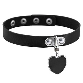 Punk Heart Choker PU Leather Gothic Choker Black Rock Pendant Neckband for Men Women Adjustable Neck Decoration Collar for Night Club Cosplay Costume Fancy Dress Party