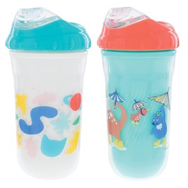 Nuby Sipper fresco aislado sin derrames, 9 onzas (paquete de 2), blanco y aguamarina