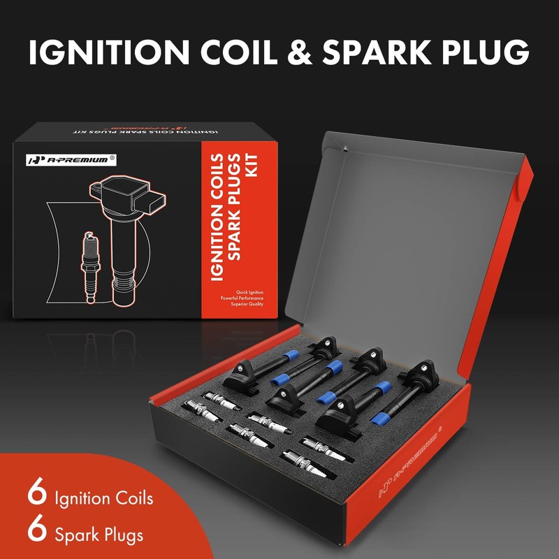 A-Premium Set of 6 Ignition Coil Pack and Iridium Spark