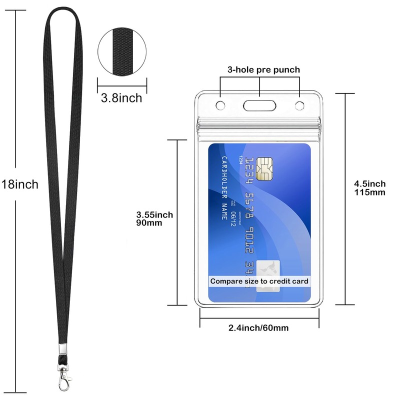 5 Pack ID Badge Holder with Lanyard Black Lanyards with