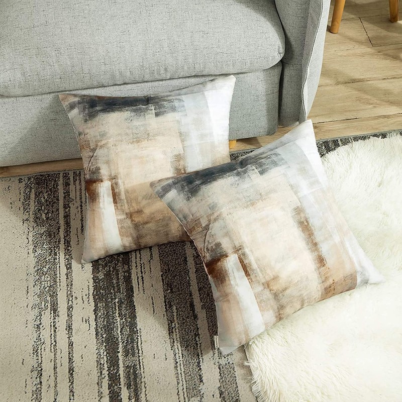 2 Pack Brown Beige Abstract Art Pillow Covers Decorative Throw
