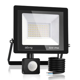Blivrig LED Spotlight with Motion Sensor Outdoor 50 W Cool White Floodlight with Motion Sensor Super Bright 5000 LM Outdoor Spotlight IP66 Waterproof Headlight for Garden, Garage (Cool White, 50 W)