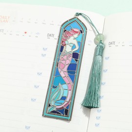 Vintage Colored Drawing Bookmark Metal Oil Painting Geometry Page Mark Fashion Tassels Arts Bookmark, Middle Ages Retro Reading Tool (Style-7)