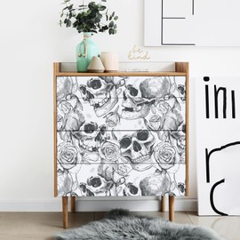 VaryStyle 17.7"x118" Gothic Skull Wallpaper Black/White Vintage Gothic Peel and Stick Wallpaper Floral Skulls Goth Wallpaper Removable Waterproof Decorative Contact Paper for Walls Cabinets Bedroom