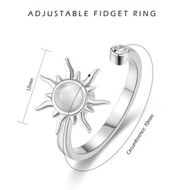 VYYU Fidget Ring for Women - Anxiety Relief Stress Anxiety Ring with Sun, Adjustable Fidget Rings for Anxiety Women, Open Reliever Spinner Ring | Anxiety Rings for Women Stress Relief Gift, Silver