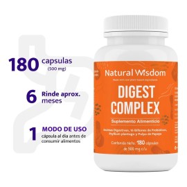 Digest Complex  Enzimas Digestivas  Probiticos  Mejora Digestin, Reduce Inflamacin y Regula el Intestino  180 Caps                                    