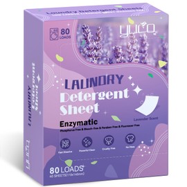 YUCO Laundry Detergent Sheets Lavender Scent 80 Loads, Eco-Friendly Laundry Soap Washer Sheets- Liquidless Laundry Detergent Sheets for Travel No Plastic & Hypoallergenic